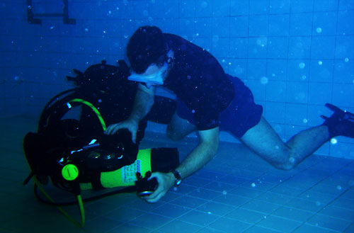diver training in swimming pool
